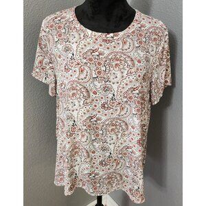 Loft Blouse Womens Large Tunic Short‎ Sleeve Paisley Floral Lightweight
